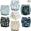 Mama Koala 3.0 Cloth Diapers for Babies with AWJ Lining, 6 Pack with 6 Natural Cloth Diaper Inserts - Reusable and Washable Pocket Diapers (Clear Night)