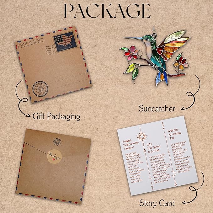 Hummingbird and Flower Acrylic Suncatcher Stained Glass Effect Window Car Hanging Christmas Ornament Indoor Outdoor Decor Garden Sun Catcher Panel for Bird Lover for Women Mom Grandma