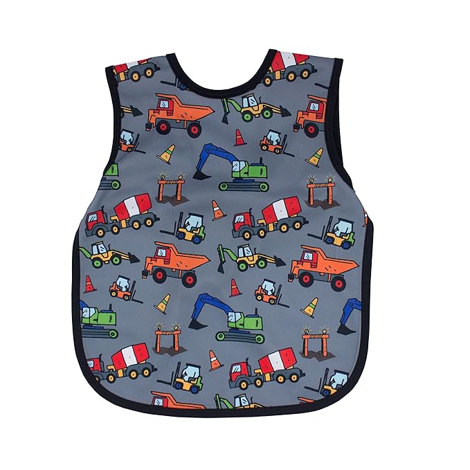 BapronBaby Construction Zone Bapron - No Neck Tie Safer Bib for Baby & Toddler - Soft Waterproof Stain Resistant - Machine Washable - Sz Preschool 3-5yrs