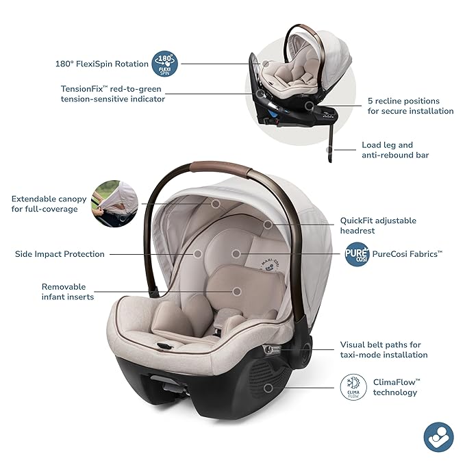 Maxi-Cosi Peri™ 180 Rotating Infant Car Seat, Baby Car Seat Rotating Carseat, Swivel Car Seat, Desert Wonder