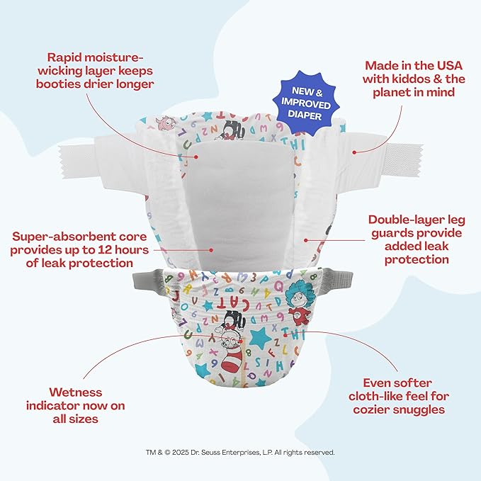 Hello Bello Dr. Seuss Babies Premium Diapers, Size 1, 82 Count: Softness & Protection for Sensitive Skin