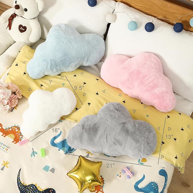 YRXRUS Cloud Pillows, Gray Cloud Shaped Pillow, Decorative Throw Pillow Gifts, Cute Plush Room Decor, Fluffy Faux Rabbit Fur 9.5"x16" Pillows for Living Bedroom Kids Room