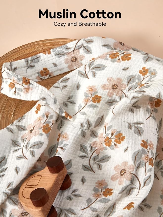 TILLYOU Muslin Nursing Cover for Baby Breastfeeding, 100% Cotton Breathable with Arch Neckline for Women, Yellow Flower