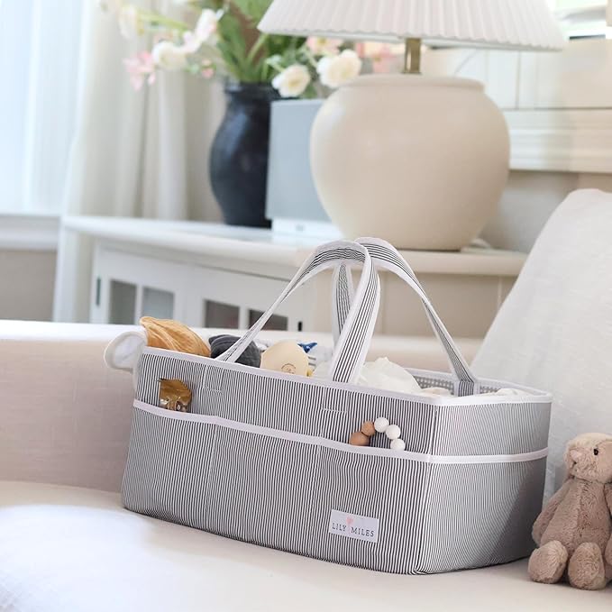 Lily Miles Baby Diaper Caddy - Organizer Tote Bag for Infant Boy or Girl - Baby Shower Basket - Nursery Must Haves - Registry Favorites - Newborn Caddie Car - Gray/Gray, Extra Large