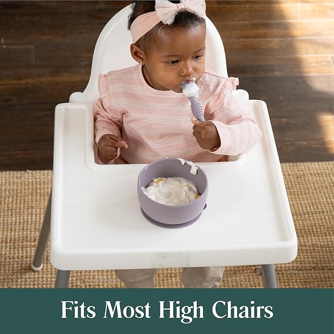 Simka Rose Baby Bowl and Spoon Set, Suction Bowls for Toddler, BPA-Free Silicone, Dishwasher and Microwave Safe (Peach)