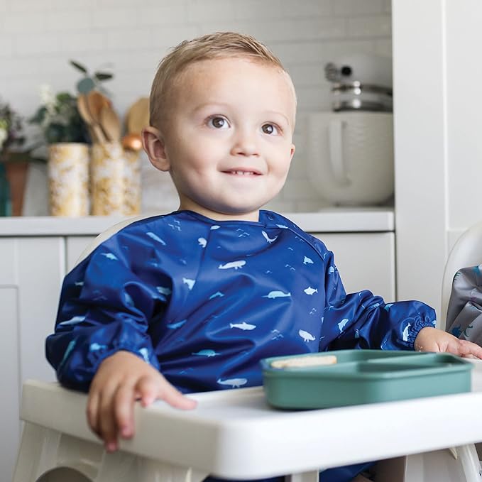 Tiny Twinkle Long Sleeve Bib for Babies & Toddlers – Waterproof Smock Bib for Eating – Machine Washable & Mess-Proof, Baby Feeding Essential & Shower Must-Have(Ocean Life, 6–24M)