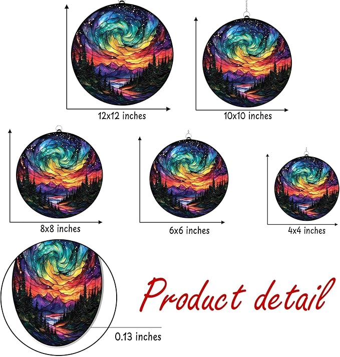 Northern Lights Aurora Acrylic Suncatcher Stained Glass Effect Window Car Hanging Christmas Ornament Indoor Outdoor Decor Garden Sun Catcher Panel for Nature Lover for Women Mom Grandma