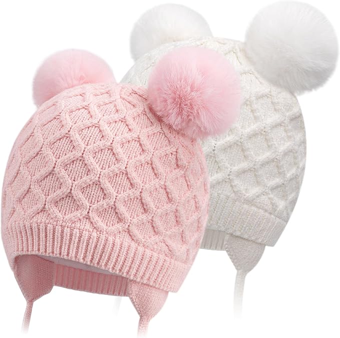 Labeol Baby Hats,Soft Warm Winter Knit Baby Beanie Hat with Earflap,Cute Pom-pom Ears Fall Winter Caps for Toddler Girls Boys