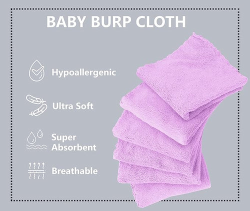 8 Pack Burp Cloths for Baby - 20" by 10" Ultra Absorbent Burping Cloth, Newborn Towel - Milk Spit Up Rags - Burpy Cloths for Unisex, Boy, Girl - Burp Cloths Set (Purple)