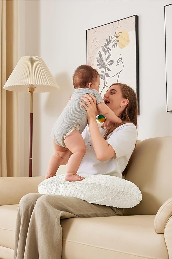 Nursing Pillow for Bottle and Breastfeeding, Ergonomic Comfort Nursing Essentials for Mom and Baby, Feeding Support Pillow with Removable Cover, Easier and Healthier Nursing (White)