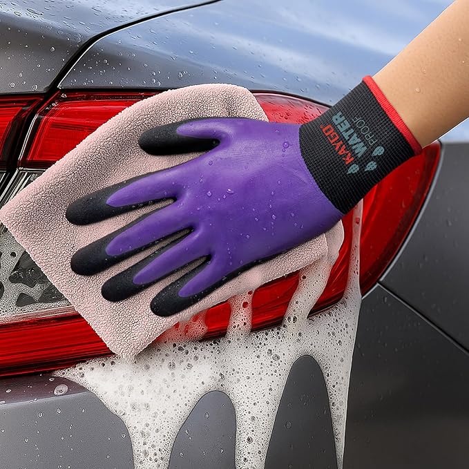KAYGO Waterproof Work Gloves for Men and Women, Rubber Coated Non-slip Working Gloves for Garden, Outdoor Construction,KG150,Purple,S
