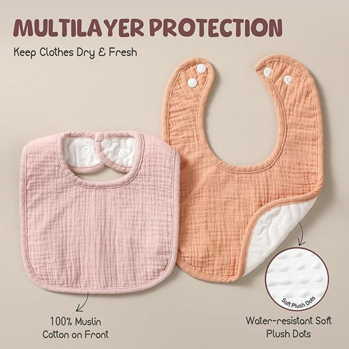 6-Pack Muslin Baby Bibs for Unisex Boys Girls, Cotton Baby Drool Bibs, Drooling and Teething Bibs for Infant