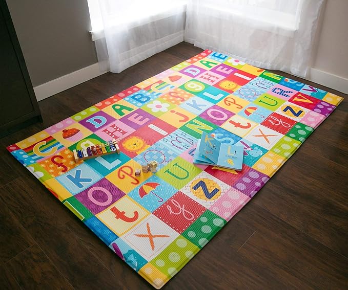 Baby Care Play Mat (Medium, Playful - Zoo Town) 73’’ x 49’’ Original One-Piece Reversible Rollable Waterproof Play Mat for Infants, Babies, Toddler, and Kids