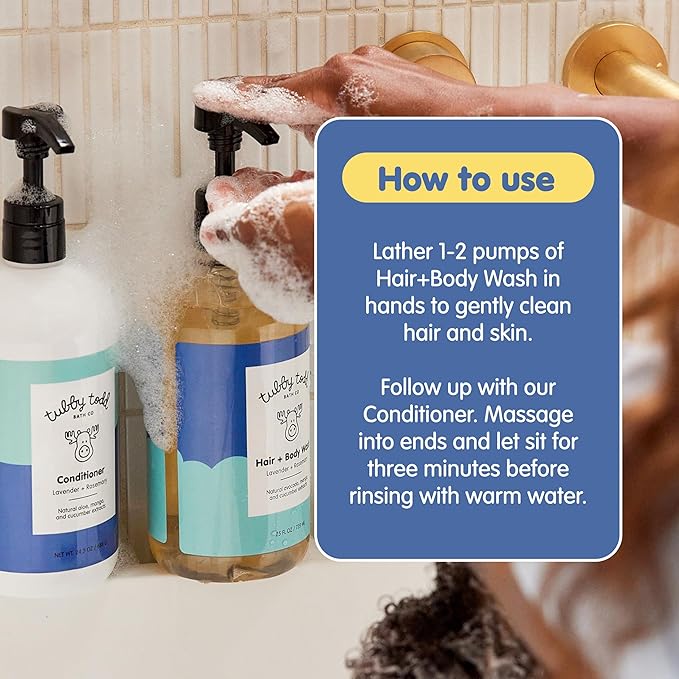 TUBBY TODD Hair Duo - Baby Shampoo and Conditioner Set - Gentle & Moisturizing Hair Care - Hypoallergenic, Non-Irritating - For Newborns, Toddlers & Kids - 25 Fl Oz & 24.3 Fl Oz - Lavender Rosemary
