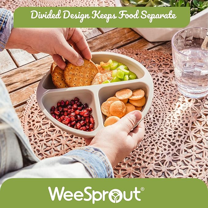 WeeSprout Silicone Divided Plates (With Lids), 100% Food Grade, Toddler & Kids Plates, Dishwasher & Microwave Safe