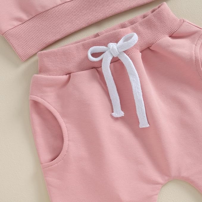 Fernvia Toddler Baby Girl Clothes 3 6 9 12 18 24 Months Fall Outfits Solid Long Sleeve Sweatshirt Tops + Pants Set