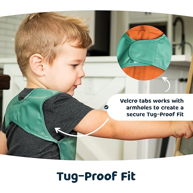 Tiny Twinkle Short Sleeve Apron Bibs for Babies & Toddlers – 2 Pack Waterproof, Mess-Proof Baby Bibs for Eating & Feeding, Machine Washable,Perfect Holiday Gift(Rose Burgundy, 6–24M)