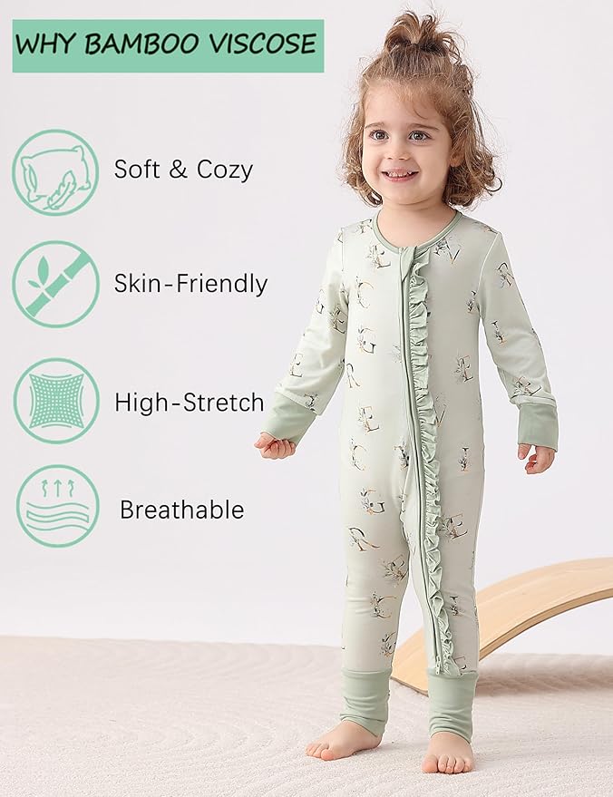 JunNeng Baby Girl Viscose from Bamboo Sleeper with Mitten Cuffs, 2 Way Zipper Romper, Sleep N' Play Pajamas 0-18 Months