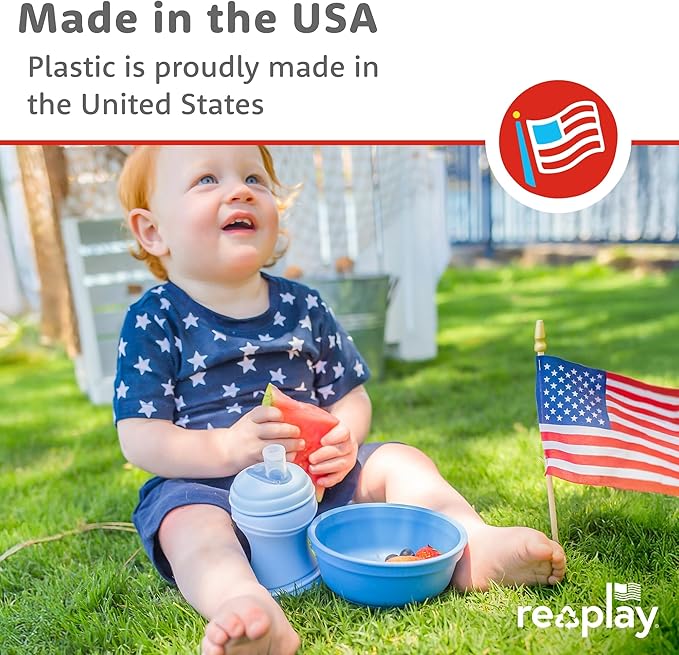 Re-Play 12 oz. Toddler Bowls Set of 4 - Kids Deep-Walled, Durable & Reusable Snack and Meal Bowls, Dishwasher & Microwave Safe, BPA-Free, Made in USA from Recycled Plastic, Cool Blues
