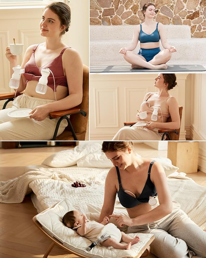 Momcozy Hands-Free Pumping Bra, Wireless & Seamless HF010 Breast Pump Bra, Breathable Tencel™ Fabric & Fully Fixed Cups