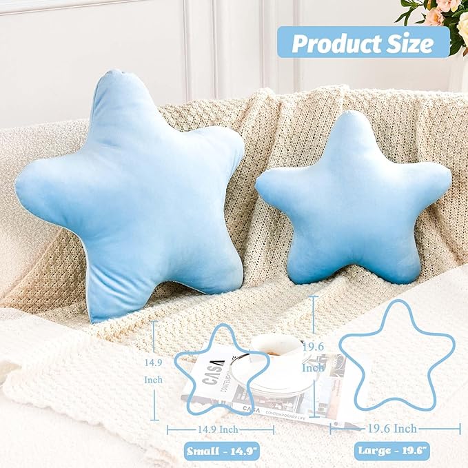 Blue Star Throw Pillow, Cute Star Pillow Room Decor, Soft 19.6" Star Shaped Decorative Throw Pillow for Bedroom, Star Plush Floor Cushions Pillows