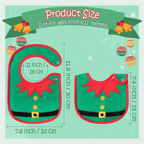 3Pcs Christmas Baby Cotton Bibs with Resin Button Newborn Infant Bibs Christmas Keepsake Baby Gift for Drooling Feeding