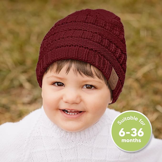 3-Pack Baby Beanies for Boys, Girls - Stretchy Knit Baby Hats, Cute Newborn & Toddler Winter Hat, Soft & Warm Infant Beanie 6-36 Months (Terracotta, M)