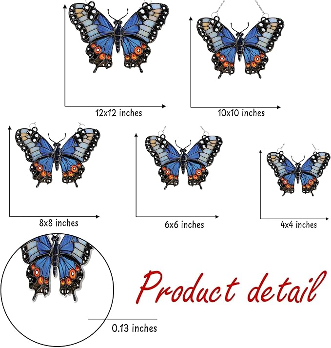 Blue Butterfly Acrylic Suncatcher Stained Glass Effect Window Car Hanging Christmas Ornament Indoor Outdoor Decor Garden Sun Catcher Panel Gift for Butterfly Lover for Women Mom Grandma