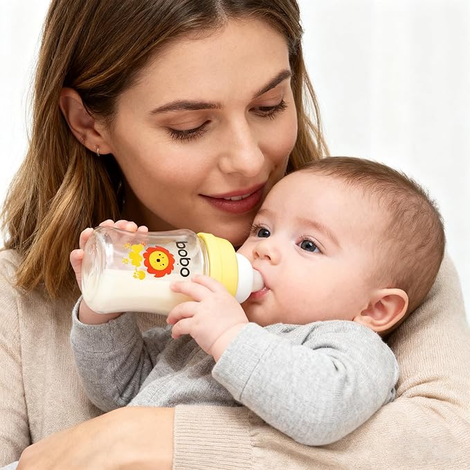YOHKOH Glass Baby Bottles with Slow Flow Nipple, Newborn Anti-Colic Baby Bottles for 0+ Months, Wide Neck Feeding Bottle, Clear (Yellow, 5oz (Pack of 2))