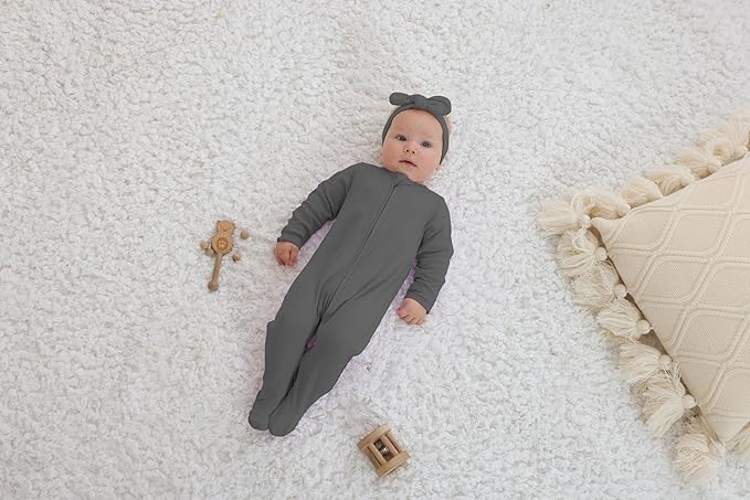 GUISBY Long Sleeve Baby Footed Pajamas with Mittens Cotton Sleepers with Zipper 3-Pack