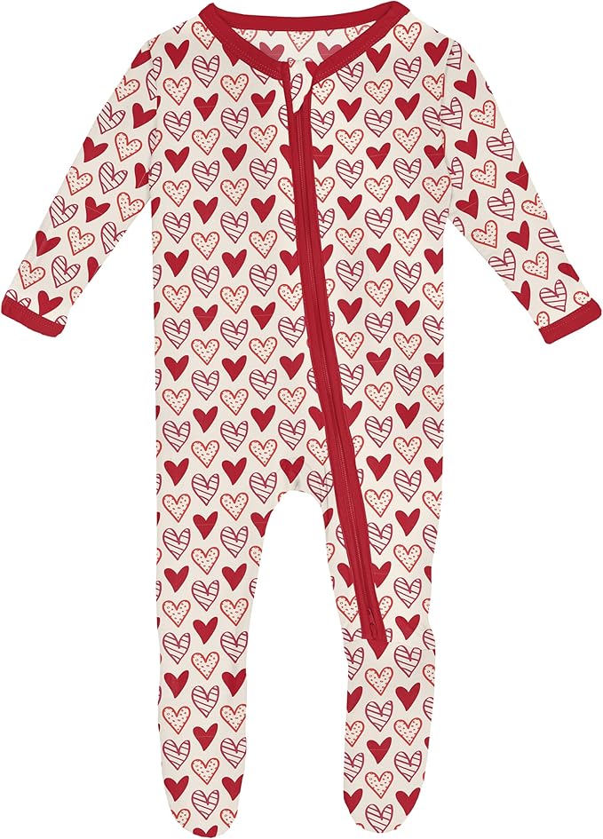 KicKee Full of Hearts Footie with Zipper, One Piece Boy or Girl Baby Clothes