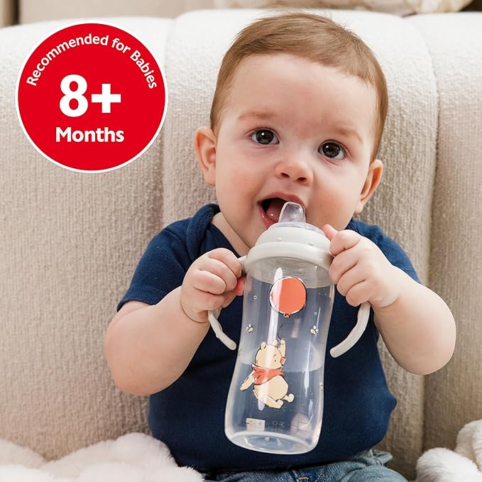 NUK Learner Cup, 10 Oz, Pack of 2, Pooh Bear – Soft Spout, Easy-Grip Handles, BPA Free, Spill Proof Transition Sippy Cup