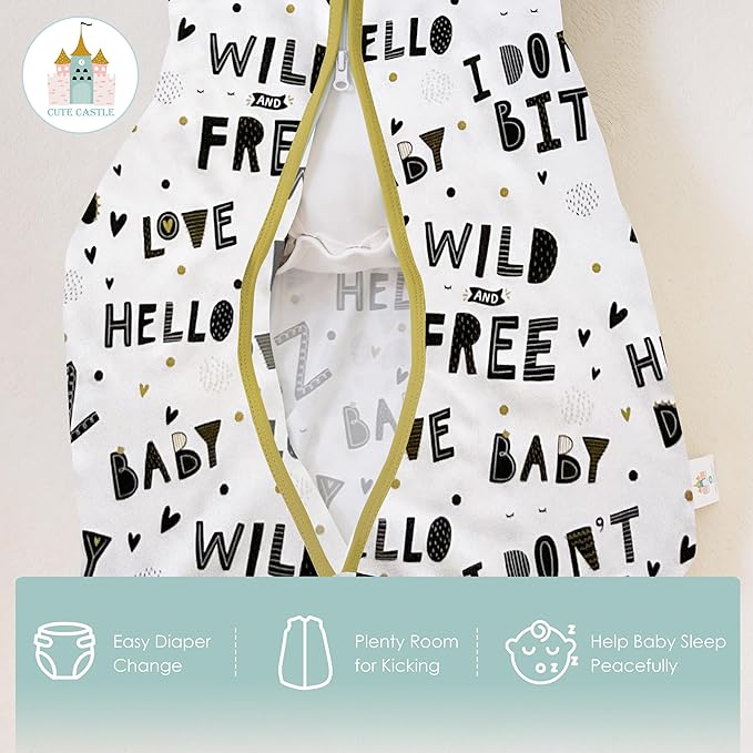 Cute Castle Baby Sleep Sack 18-24 Months - Lightweight 100% Cotton 2-Way Zipper TOG 0.5 Infant Wearable Blanket, Newborn Essentials Toddler Sleep Clothes, 3 Pack(Honey, Dinosaurs, Letters)