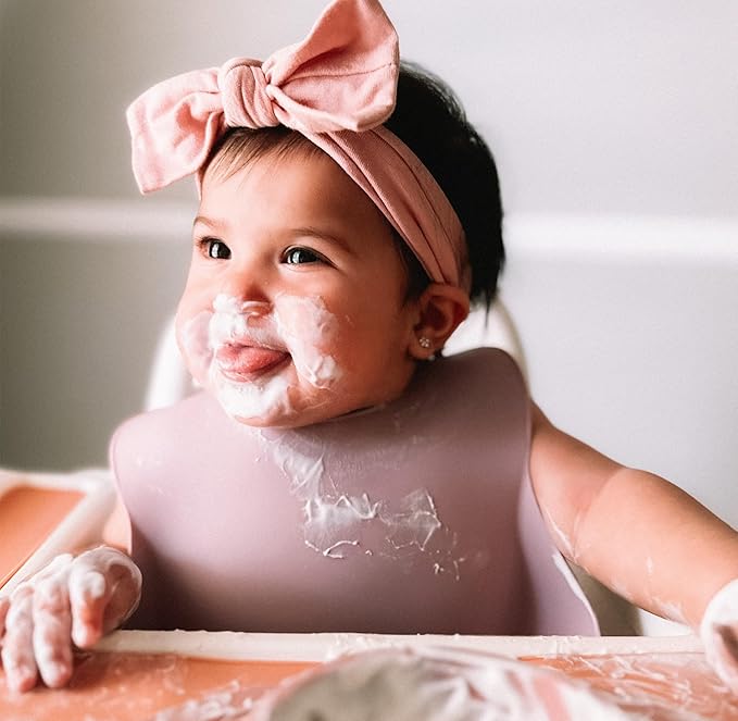 Moonkie Silicone Baby Bibs Set Of 2 | BPA Free Waterproof | Soft Flexible Adjustable Silicone Bibs for Babies & Toddlers(Blush/Muted)