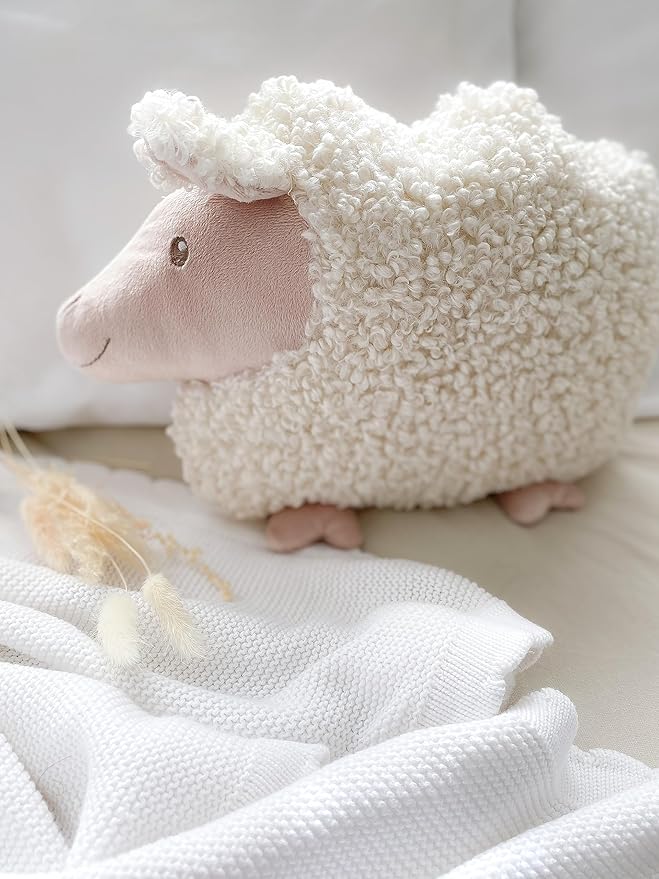 MON AMI Lamb Shaped Pillow – 13.5x12 Inch Plush Sheep Cushion | Soft Decorative Stuffed Animal Pillow | Cute Room, Nursery, or Bed Décor | Cozy Hugging Pillow & Gift for All Ages