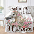 Just A Girl Who Loves Horses Blanket for Boys Girls, Flowers Animals Kids Throw Blanket Gift for Child, Fluffy Cozy Soft Lightweight Blankets for Bed Office, 40x50 Inches