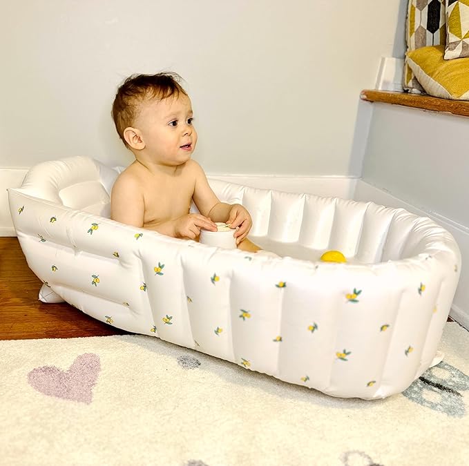 Mink Inflatable Baby Bathtub with Built-in Air Pump, Newborn to Toddler Bath Tub,Portable Travel Shower Basin with Back Support, Deflates and Folds Easily (Olive Bath)
