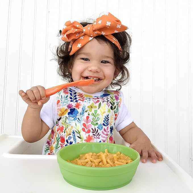 BapronBaby Rainbow Watercolor Floral Bapron - No Neck Tie Safer Bib for Baby & Toddler - Soft Waterproof Stain Resistant - Machine Washable - Sz Preschool 3-5yrs
