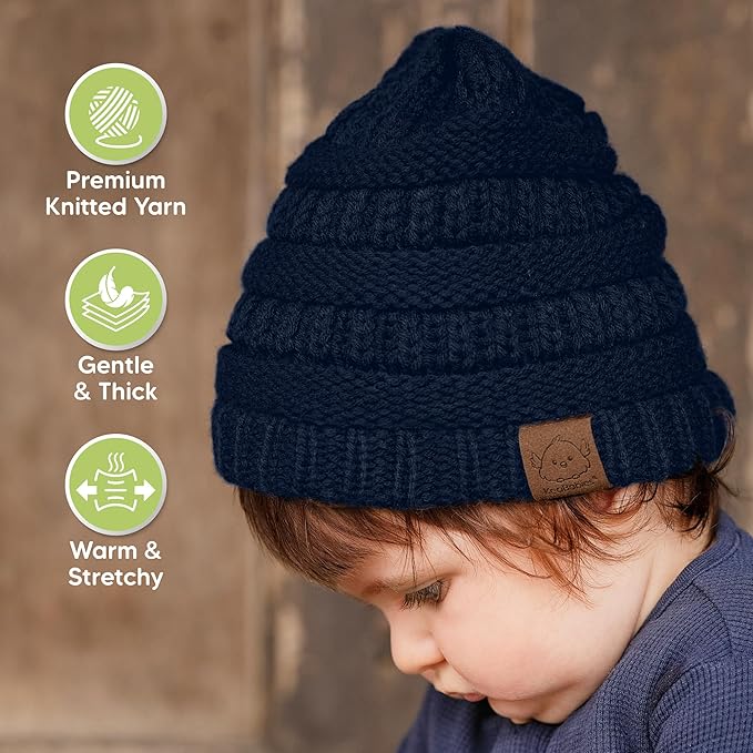 KeaBabies 3-Pack Baby Beanies for Boys, Girls - Stretchy Knit Baby Hats, Cute Newborn & Toddler Winter Hat, Soft & Warm Infant Beanie 6-36 Months (Sunshine, M)