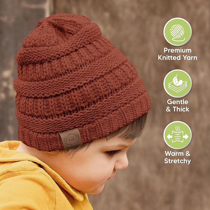 3-Pack Baby Beanies for Boys, Girls - Stretchy Knit Baby Hats, Cute Newborn & Toddler Winter Hat, Soft & Warm Infant Beanie 6-36 Months (Terracotta, M)