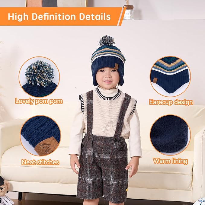 Moon Kitty Baby Boys Hats Toddler Beanies for Boys Winter Fleece Winter Hat Boys