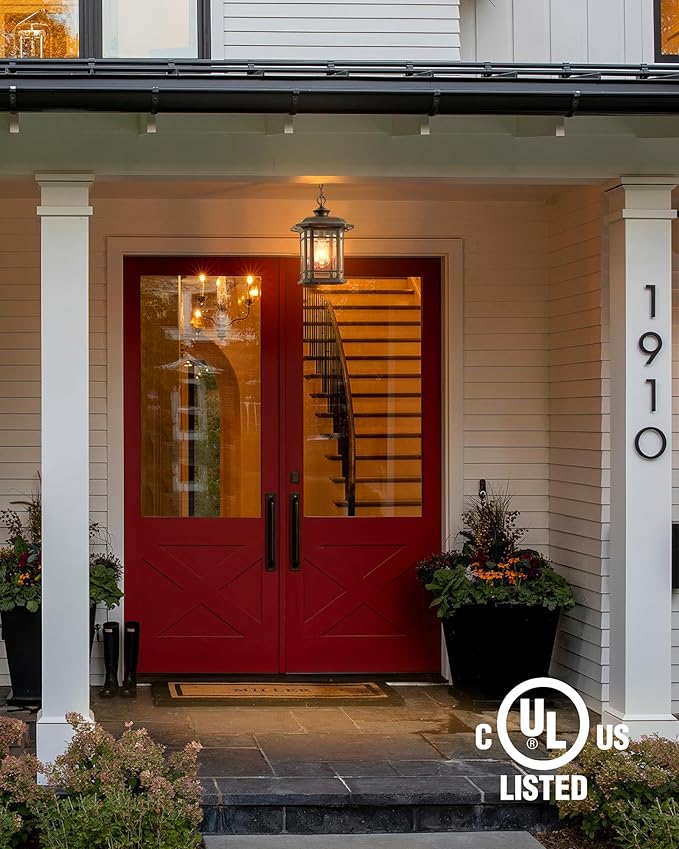 VIANIS Large Outdoor Pendant Lights for Porch, Bronze Hanging Light, Waterproof Hanging Porch Light for House, Garden, Front, Anti-Rust, 100% Aluminum, Seed Glass