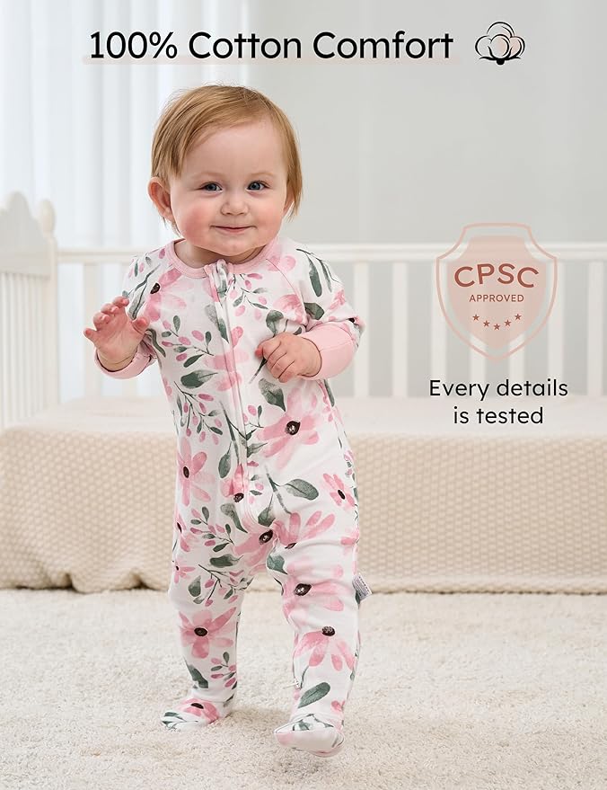 Yoofoss Baby Pajamas 100% Cotton Baby Sleepers for Newborn 0-3 3-6 6-9 Months Boys Girl Clothes 3pcs Footed PJs