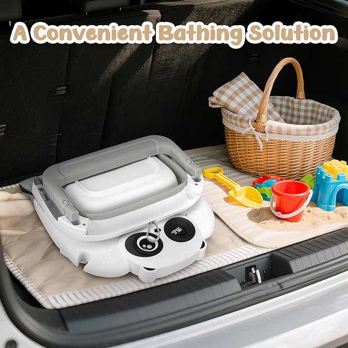 Collapsible Baby Bathtub for Newborn, Baby Bath Tub with Thermometer & Soft Floating Cushion & Drain Hole for Infant to Toddler, Portable Travel Bathtub with No-Slip Feet for 0-36 Months-Gray