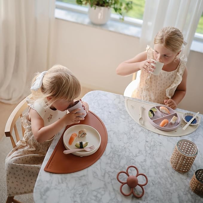 mushie Silicone Placemat for Kids | BPA-Free Non-Slip Design (Pink Flowers)
