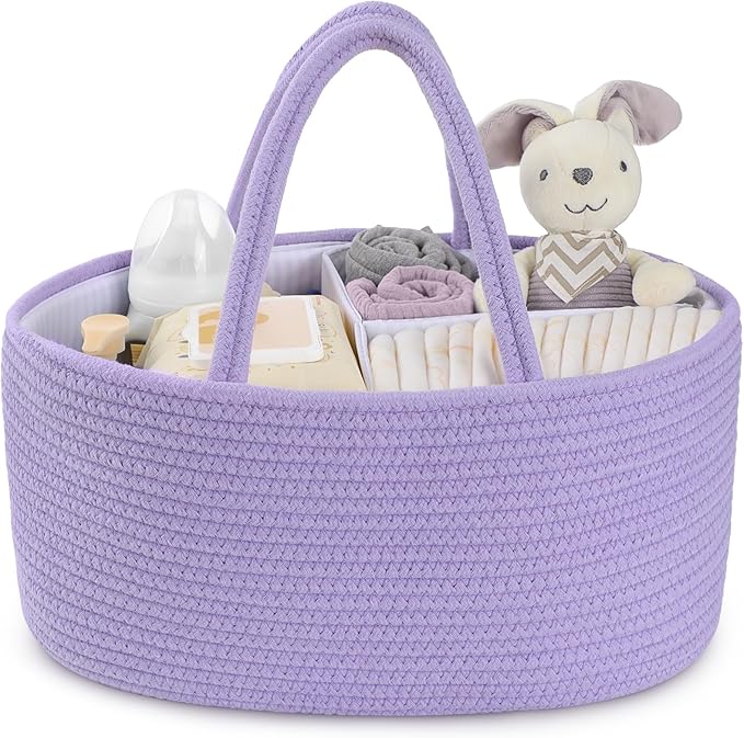 Maliton Baby Diaper Caddy Organizer, Cotton Rope Diaper Caddy Basket, Large Storage Basket for Newborn Boys and Girls, Gift for Baby Shower List, Newborn Essentials
