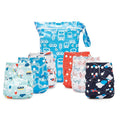 Simple Being Reusable Cloth Diapers, One Size Adjustable, Washable Soft Absorbent, Waterproof Cover, Eco-Friendly Unisex Baby Girl Boy, six 4-Layers Microfiber Inserts (Planes/Trains)