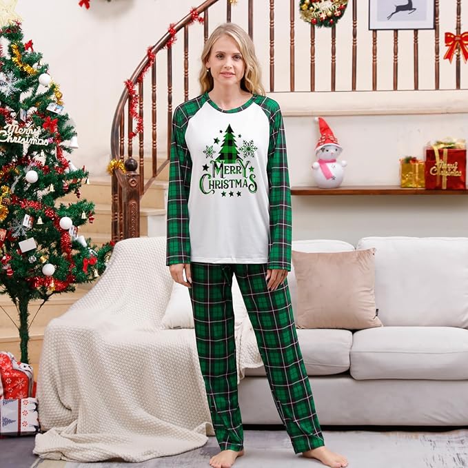 Awoscut Christmas Family Matching Pajamas Christmas Pjs Holiday Nightwear Sleepwear Sets Long Sleeve Pjs