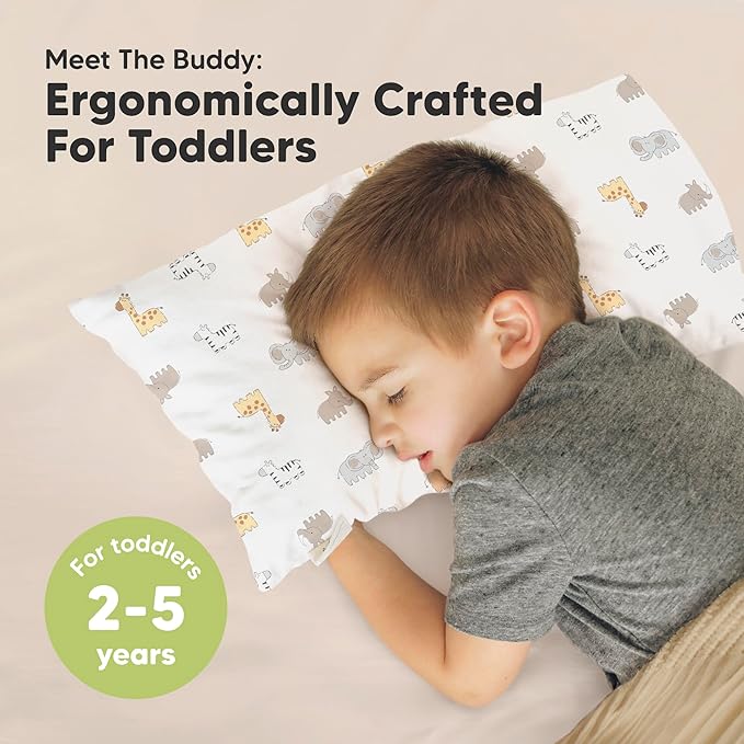 Toddler Pillow with Pillowcase - 10x18 My Little Dreamy Kids Travel Bed Pillows for Sleeping, Organic Cotton Small Pillowcase, Soft & Breathable, Machine Washable,Toddlers 2-5 Years Old (Safari Echo)