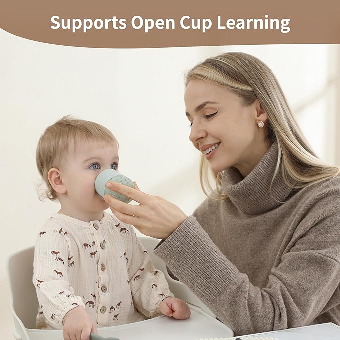 Moonkie Silicone Baby Cups 4 Months+ | Tiny Open Training Cups for Infants with Confetti Sprinkles | Baby-Led Weaning Essential | 2 oz (Ether/Ivory, 2 Pack)